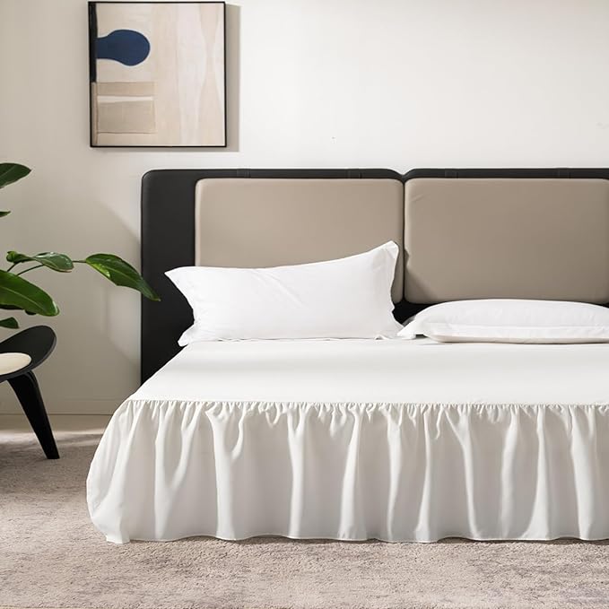 Ivory Bed Skirt Full Size Ruffled Bed Skirt with Split Corners, Full Bed Skirt 16 Inch Drop, Full Size Bed Skirt Ivory for Ruffled Bed Skirt with Split Corners, Bed Skirt Full Size