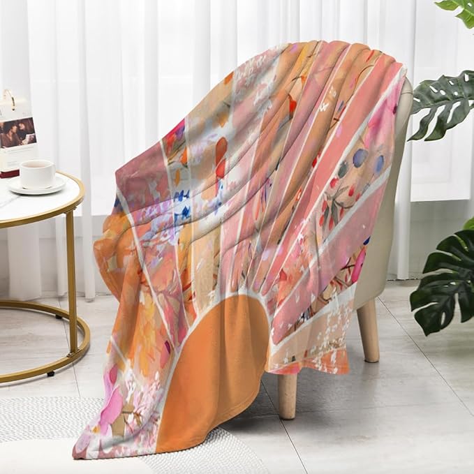 Orange Boho Sun Throw Blanket 50Wx60H Inch Bohemian Minimalist Art Boys Girls Abstract Colorful Flower Aesthetic Blankets Warm Fuzzy Throw Blanket for Sofa Bed Throws Birthday Presents