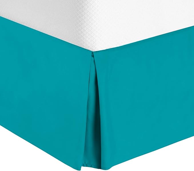 Bed Skirt - 100% Cotton 800 Thread Count Box Pleated Bed Skirt - Luxury Pleated Dust Ruffle, Hotel Quality Modern Bed Skirt, Easy Fit with 12 Inch Tailored Drop, Twin, Turquoise