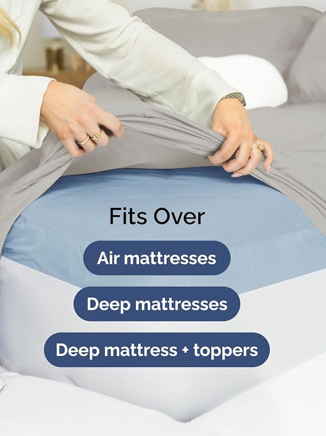 Extra Deep Pocket Full Sheets - 4 Piece Breathable & Cooling Bed Sheets - Hotel Luxury Bed Sheet Set - Soft, Wrinkle Free & Comfy - Easily Fits Extra Deep Mattresses - Deep Pocket Light Grey Sheets