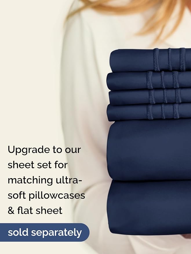 Extra Deep Full Fitted Sheet - Hotel Luxury Single Fitted Sheet Only - Easily Fits 18 inch to 24 inch Mattress - Ultra Soft, Wrinkle & Fade Free w/Extra Deep Pockets - Breathable & Comfy - Navy Blue