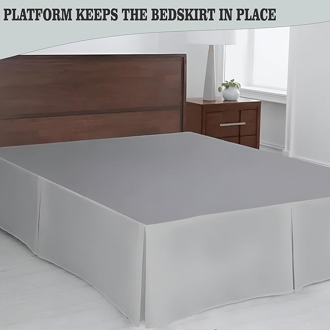 Pleated Bed Skirt King Size, 18" Drop with Platform Design for Secure Fit, Split Corners, Wrinkle-Resistant Microfiber for Modern Stylish Look, Tailored Bedding for Hotel Luxury - Light Grey