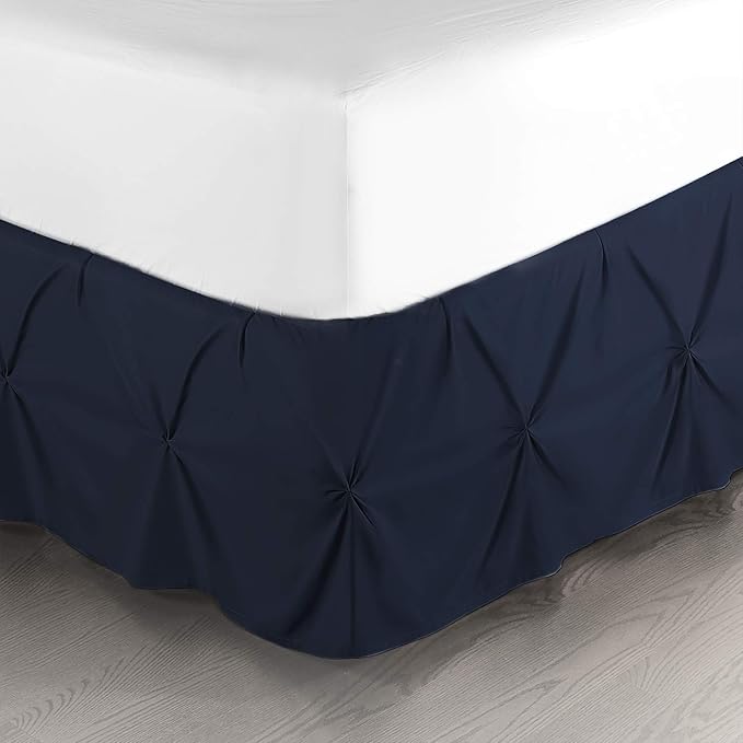 Nestl Navy Blue Bed Skirt - Pinch Pleat Full Size, 14" Drop, Premium Microfiber