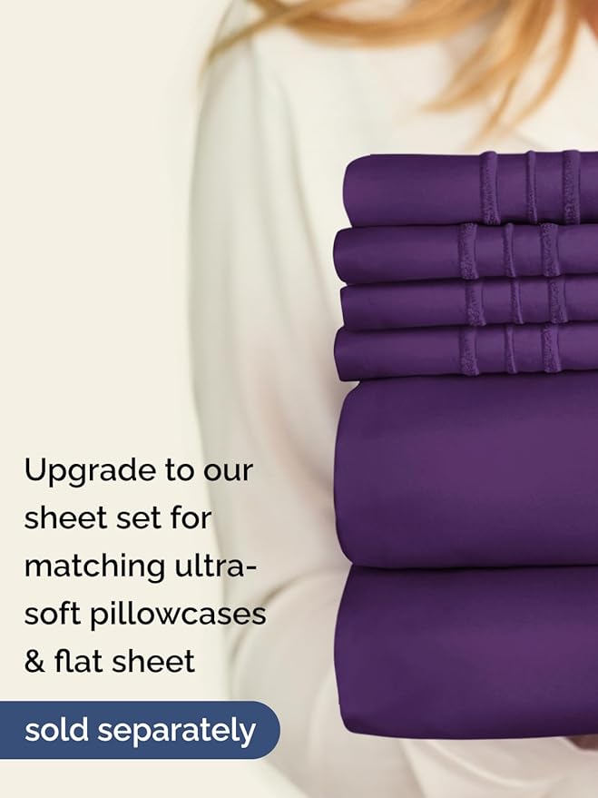 Extra Deep Cal King Fitted Sheet - Hotel Luxury Single Fitted Sheet Only - Easily Fits 18 inch to 24 inch Mattress - Ultra Soft, Wrinkle & Fade Free w/Extra Deep Pockets - Breathable & Comfy - Purple