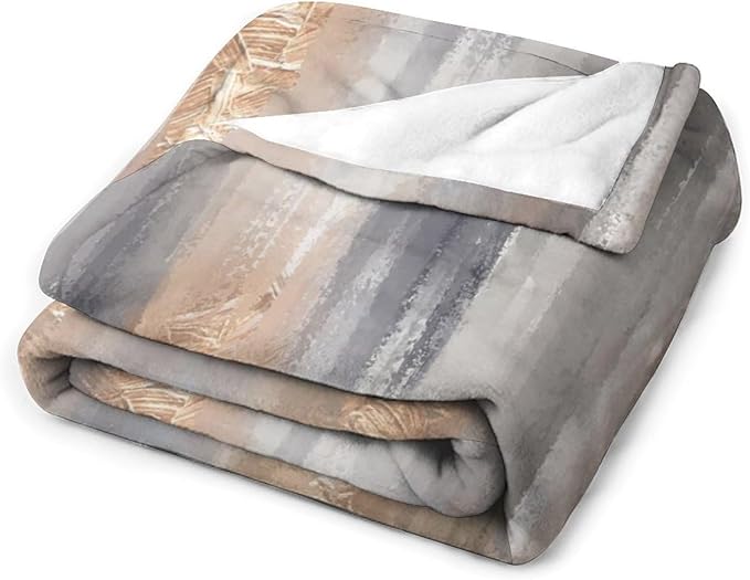 Abstract Gradient Blanket, Modern Fashion Baroque Gold Grey Painting Strokes Pattern Soft Warm Cozy Plush Flannel Covers for Livingroom Bedroom Couch Chair Camping Travel Home Decor Tapestry 40x50in