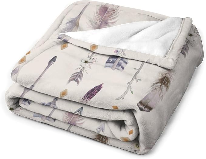 Boho Tribe Blanket, Bohemian Aztec Ethnic Tribe Native Tribal Arrows Feathers Print Pattern Throw Blanket for for Chair Bed Sofa Couch 60"x80"
