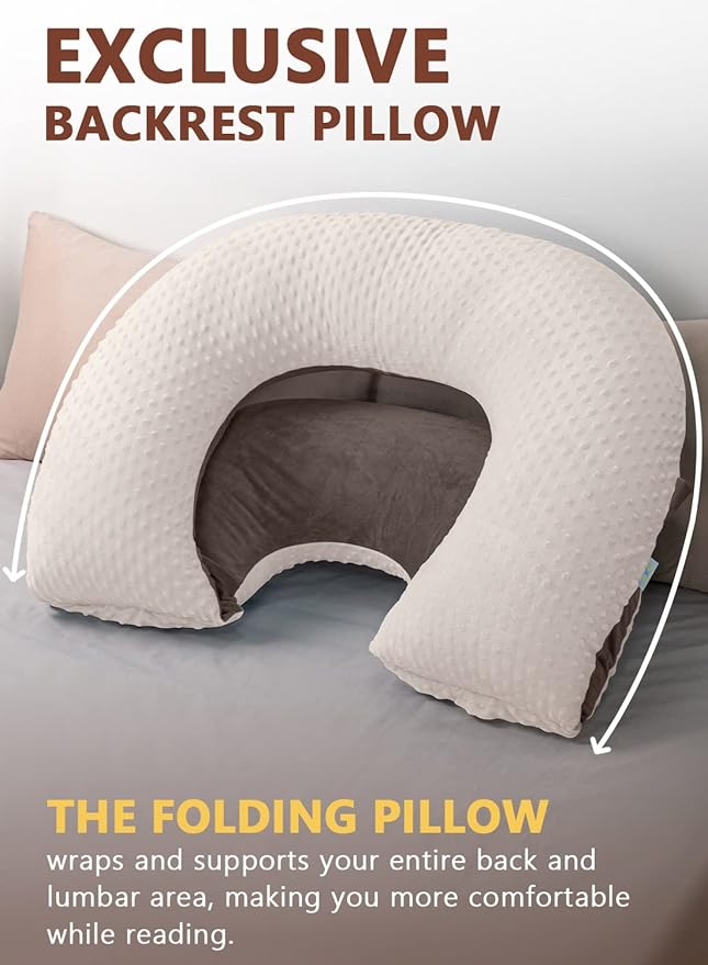 INSEN Reading Pillow, Back Pillow for Sitting in Bed and Couch, Gaming Pillow for Adults, Sit Up Support for Bed (Dot Velvet-Brown, Upgraded)