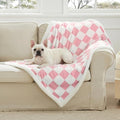 Checkered Dog Blanket, Pink Jacquard Sherpa Blankets for Small Dog and Cats, Cute Girly Women Aesthetic Style Fluffy Fleece Pets Blanket for Couch Protection Washable, 40"x50"
