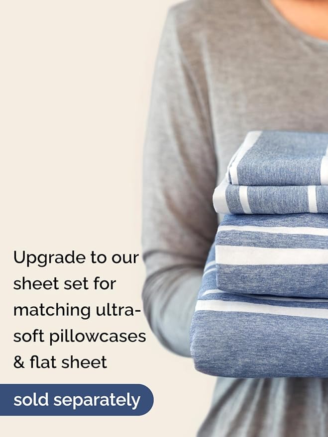 Extra Deep Twin Fitted Sheet - Hotel Luxury Single Fitted Sheet Only - Easily Fits 18 inch to 24 inch Mattress - Ultra Soft, Wrinkle Free with Extra Deep Pockets - Breathable & Comfy - Blue Stripes