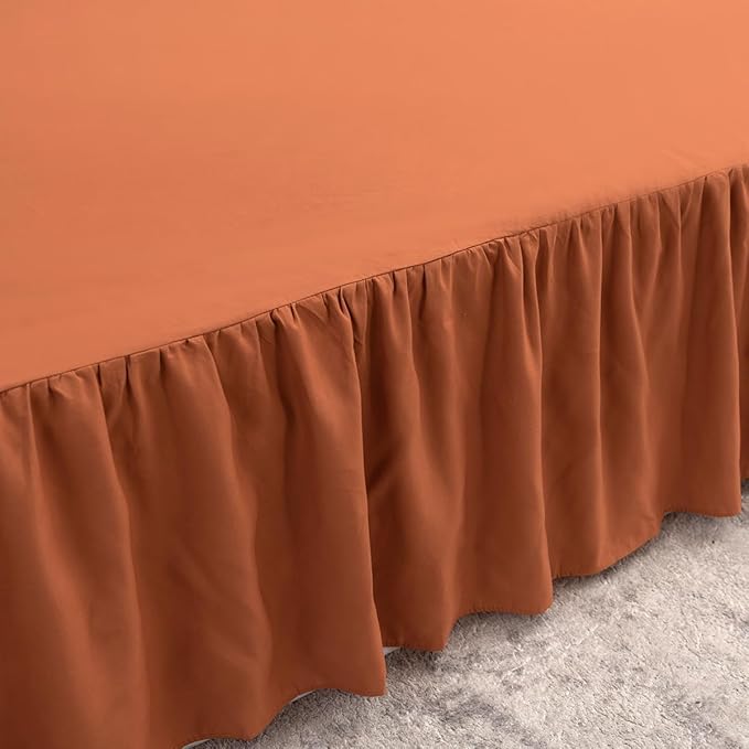 Terracotta Bed Skirt King Size Ruffled Bed Skirt with Split Corners, King Bed Skirt 14 Inch Drop, King Size Bed Skirt Terracotta for Ruffled Bed Skirt with Split Corners, Bed Skirt King Size