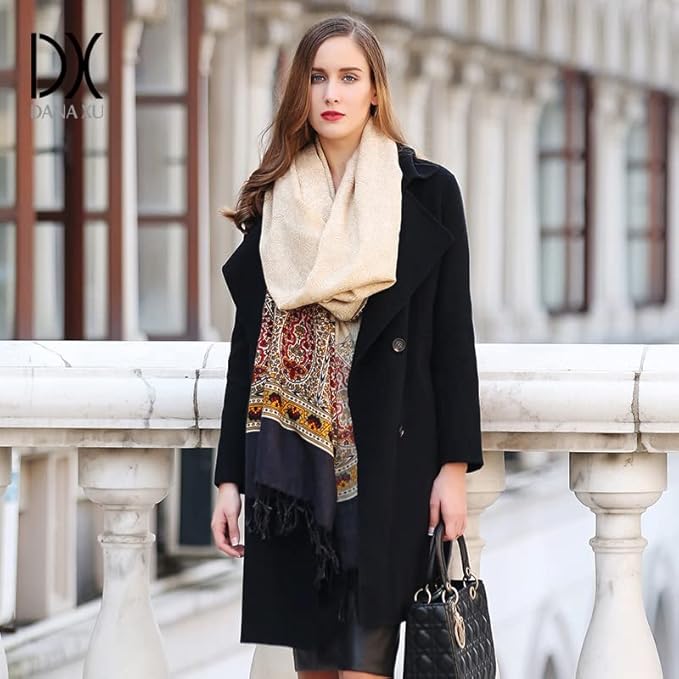 DANA XU 100% Merino Wool Extra Large Pashmina Blanket Travel Scarf Cashmere Wrap for Women Fall Winter Oversize Shawl Floral