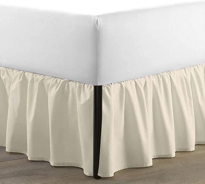 SKY BEDDINGS - Full Size Ruffled Bed Skirt with Split Corners - 12 Inch Drop Dust Ruffle Bed Skirt with Platform Three Sided Coverage - 100% Microfiber, Ivory