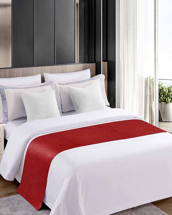 Farmhouse Red Linen Bottom Bed Runners for Bedroom Hotel,Decorative Bedding Scarf Vintage Burlap Christmas Bed End Blanket Bedding Runner Scarves for Full Size Bed,83x20in