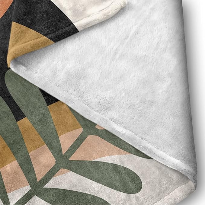 Boho Mid Century Blankets Black Geometric Throws Beige Abstract Modern Throw Blanket Minimalist Sun Soft Warm Bed Bedding Blankets for Couch Bedroom Sofa Office Cozy Flannel Blanket 40"X50"