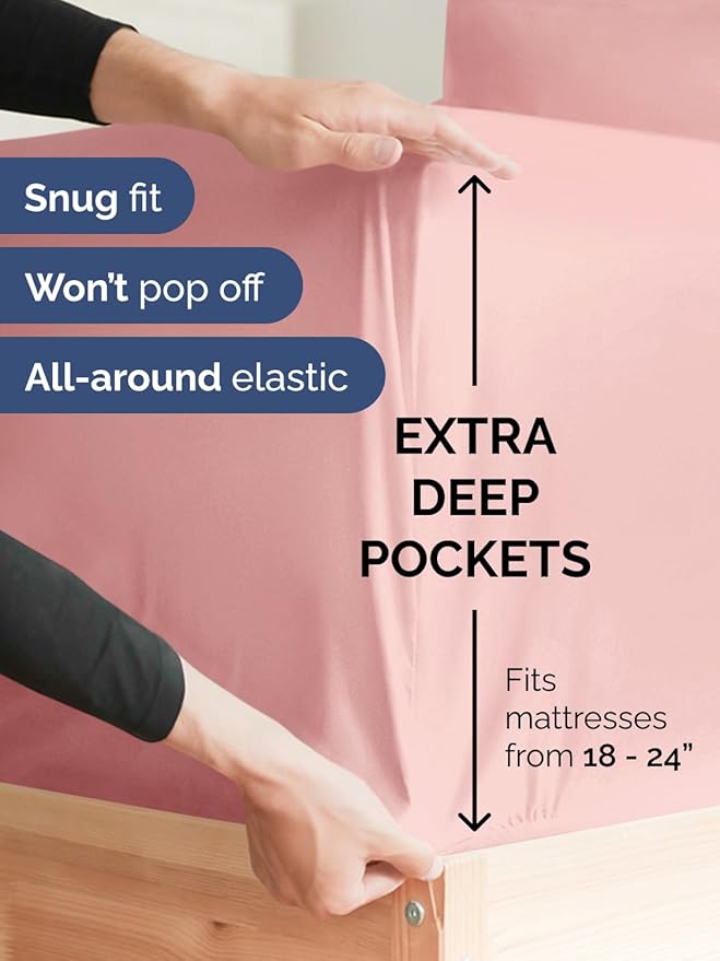 Extra Deep Pocket King Sheets - 4 Piece Breathable & Cooling Bed Sheets - Hotel Luxury Bed Sheet Set - Soft, Wrinkle Free & Comfy - Easily Fits Extra Deep Mattresses - Deep Pocket Baby Pink Sheets Set