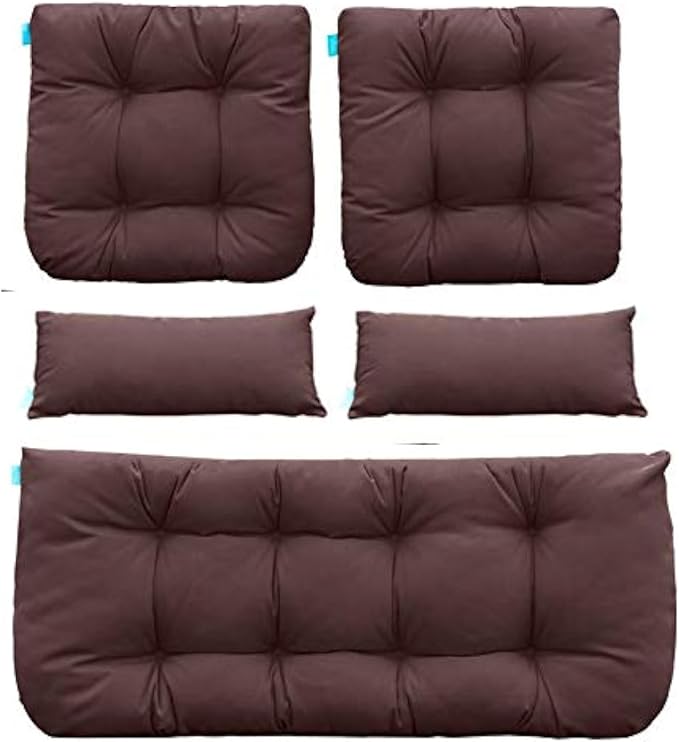 QILLOWAY Outdoor Patio Wicker Seat Cushions Group Loveseat/Two U-Shape/Two Lumbar Pillows for Patio Furniture,Wicker Loveseat,Bench,Porch,All Weather, Settee of 5 (Coffee/Brown/Chocolate)