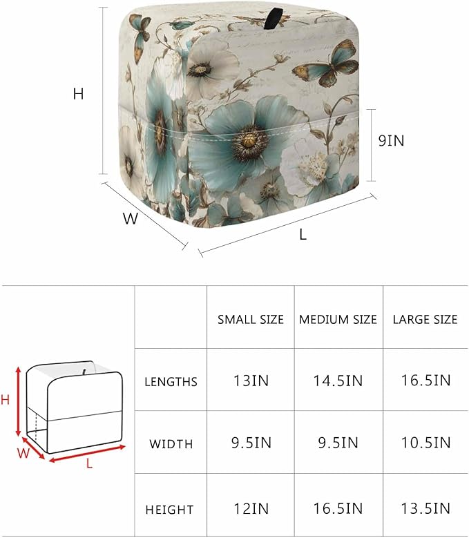 Spring Flowers Stand Mixer Dust Cover with Storage Pocket & Handles, Fits All Tilt Head & Bowl Lift Botanical Butterfly Kitchen Appliance Cover Organizer Vintage Farmhouse Bag Accessories, 6-8 Quart