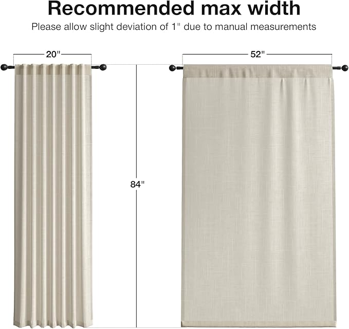 Anmao Natural Linen Curtains for Living Room 84 Inch Length 2 Panels Set, Light Filtering Semi Sheer Window Curtain Drapes for Bedroom with Curtain Rings and Clips, 52 Inch Wide Each Panel, Linen