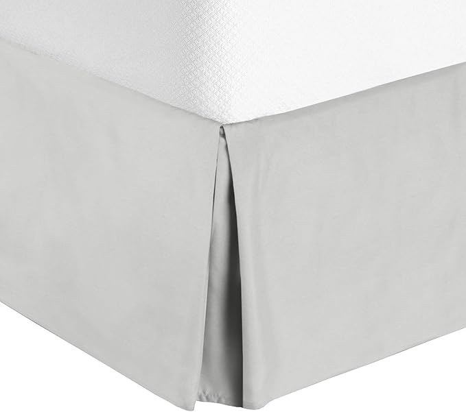 Bed Skirt - 100% Cotton 800 Thread Count Box Pleated Bed Skirt - Luxury Pleated Dust Ruffle, Hotel Quality Modern Bed Skirt, Easy Fit with 12 Inch Tailored Drop, King, Light Grey
