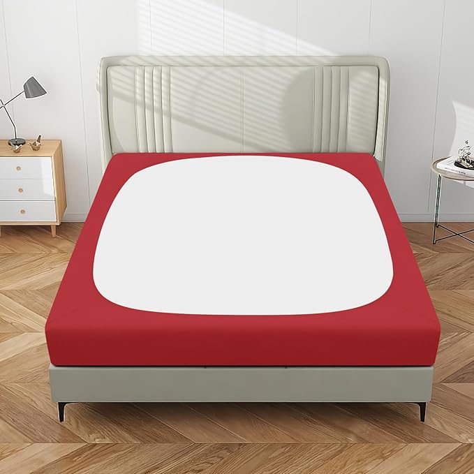 PureFit Stretchy Box Spring Cover Queen - Elastic Fitted Box Spring Wrap Around 4 Sides, Wrinkle & Fading Resistant Fits Queen Size Beds, Red