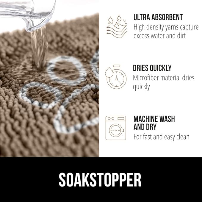 GORILLA GRIP SOAKSTOPPER Dog Door Mat, 35x24 Machine Washable Rug Absorbent Doormat Captures Moisture Mud Dirt, Quick Dry Soft Chenille Entryway Rugs Indoor Entrance Mats for Dog Paws, Paw Beige Ivory