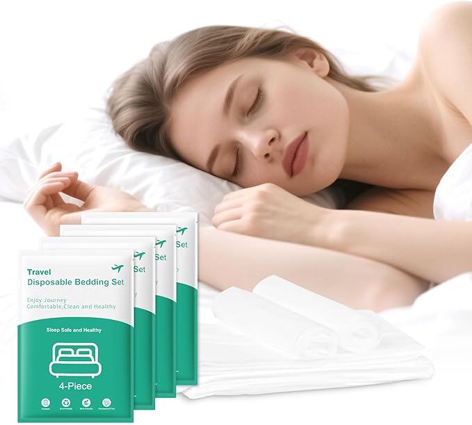 Disposable Bed Sheets 4-Pack | 16-Piece Set (87"x87" Bed Sheet, 95"x87" Quilt Cover, 20"x32" Pillow Case x2) Hotel & Travel Essentials Portable & Hygienic (Disposable Bed Sheets (4 Pack))
