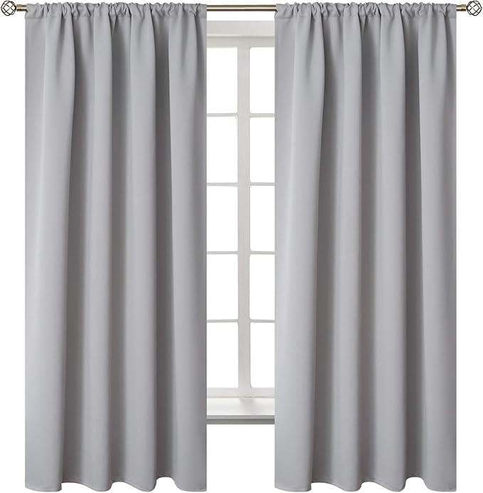 BGment Rod Pocket Room Darkening Curtains for Bedroom - Thermal Insulated Blackout Curtain Drapes for Living Room, 52 x 63 Inch, 2 Panels, Light Grey