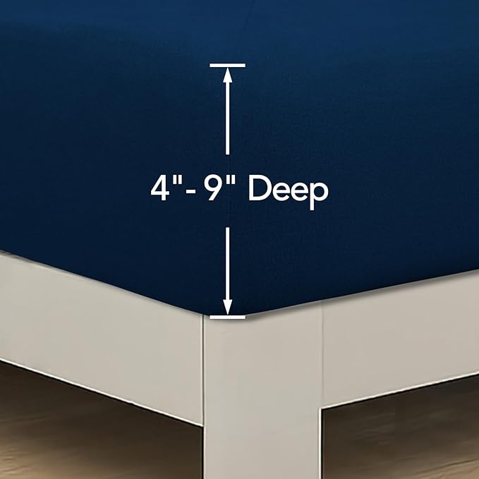 PureFit Stretchy Box Spring Cover Twin - Elastic Fitted Box Spring Wrap Around 4 Sides, Wrinkle & Fading Resistant Fits Twin Size Beds, Navy