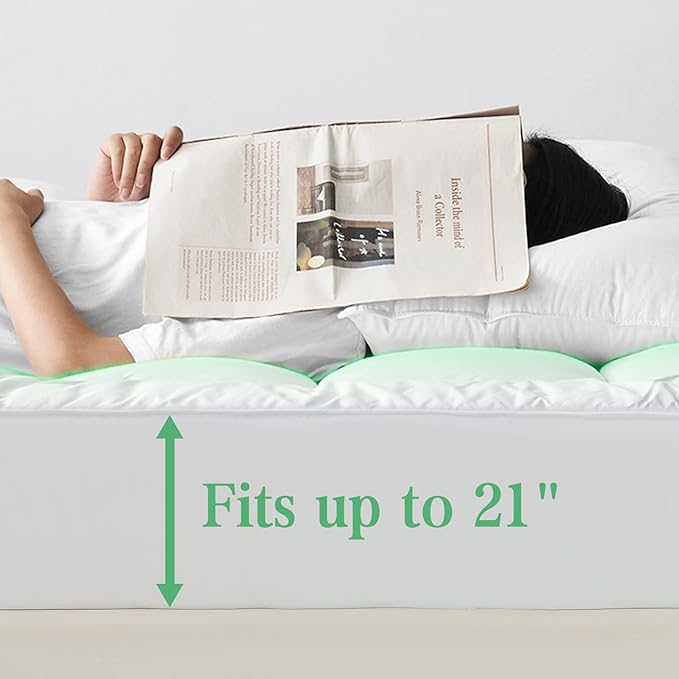 UNILIBRA King Size Mattress Pad Cooling Rayon from Bamboo, Quilted Fitted Mattress Protector Pillow Top Mattress Cover with Deep Pocket Up to 21 Inches, Ultra Soft Filling Mattress Topper