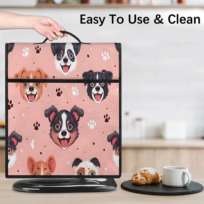 Stand Mixer Cover for 6-8 Quarts Mixer Kitchen Mixer Cover Fits Tilt Head & Bowl Lift Models Happy Dogs Dust Cover for Coffee Maker with Pockets