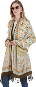 DANA XU 100% Merino Wool Pashmina Shawl for Women 96"x43", Oversized Cashmere Wrap with Tassels, Floral Travel Blanket Cape