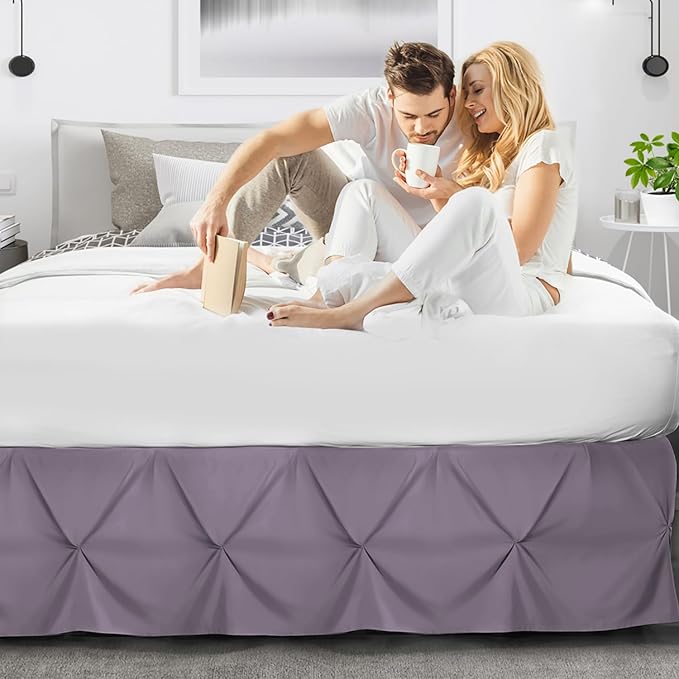 Nestl Grayish Purple Bed Skirt Full Size, Pinch Pleat Full Bed Skirt, 14" Inch Full Bedskirt, Hotel Quality Grayish Purple Bed Skirts, Microfiber Bedskirt for Full Bed, Grayish Purple Full Bed Skirt