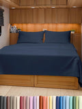RV Short Queen Sheet Set 60 X 75 - 4 Piece RV Short Queen Bed Sheets - Soft, Breathable & Cooling - Designed for Bunks, Trailers & Camper - Fits 8” to 12" Mattress - Hotel Luxury Bedding - Navy Blue