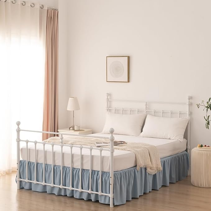Bed Skirt King Size Ruffled Bed Skirt with Split Corners, 16 Inch Drop Dust Ruffle Bed Skirts with Platform, Gathered Style, 100% Microfiber, Grayish Blue