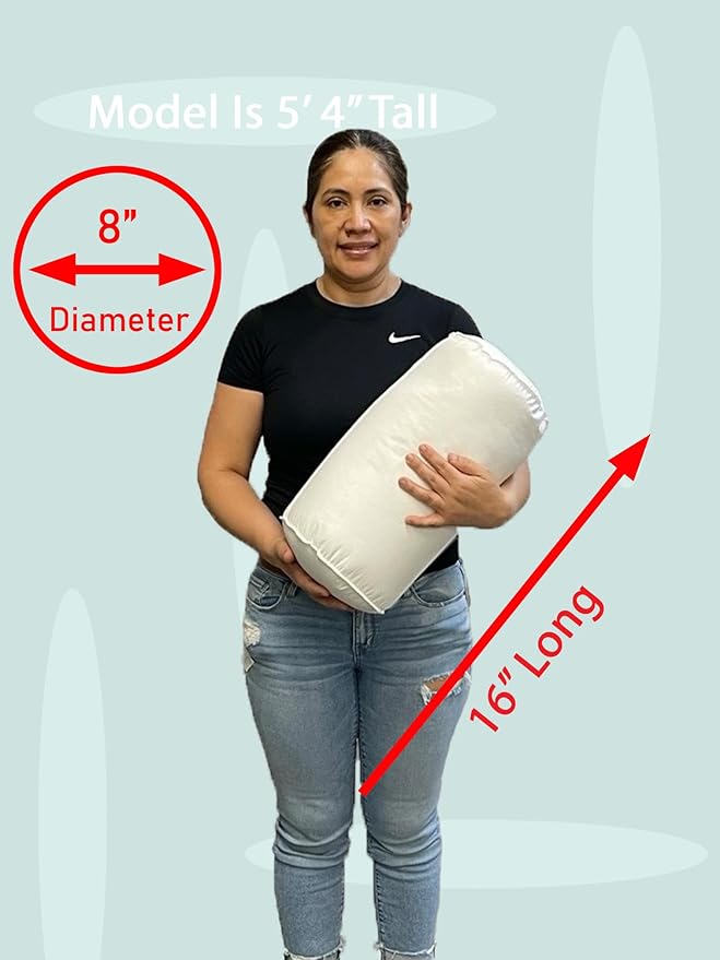 Pillowflex Bolster Pillow (8x16)- Round Roll Pillow Bolster Insert, Plush Polyester-Filled Insert for Decorative Shams, Odorless, Lint and Dust-Free Polyester Filling, No Lumps - (White)