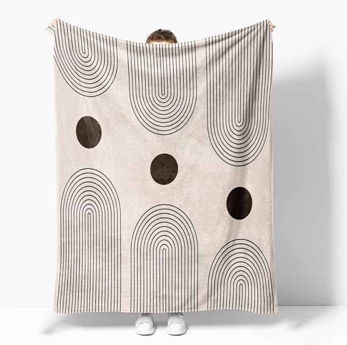 Modern Abstract Blankets Black Beige Boho Throw Blanket Boho Blanket Double Sided Flannel Throw Blanket,Suitable for Adults Children on The Sofa,Car,Bed Nap Warm Comfortable Blanket 40"X50"