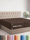 Extra Deep Split King Fitted Sheet - Hotel Luxury Single Fitted Sheet Only - Easily Fits 18 inch to 24 inch Mattress - Ultra Soft, Wrinkle & Fade Free w/Extra Deep Pocket - Breathable & Comfy - Brown