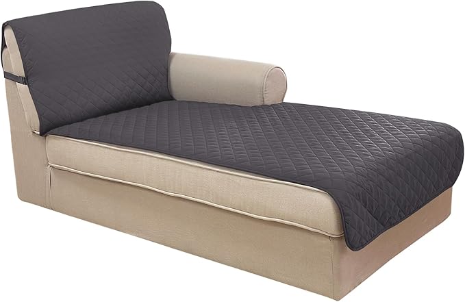 U-NICE HOME Sectional Couch Cover for Dogs Chaise Lounge Reversible Sofa Cover Furniture Protector Cover for Pets with Elastic Adjustable Strap (Chaise Lounge, Dark Grey/Dark Grey)