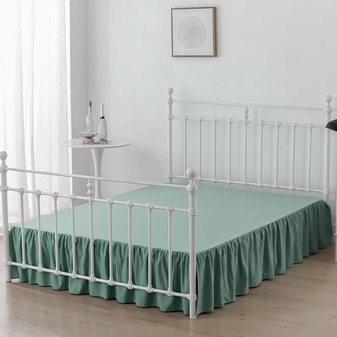 Bed Skirt Queen Size Ruffled Bed Skirt with Split Corners, 12 Inch Drop Dust Ruffle Bed Skirts with Platform, Sage Green, Queen - 12" Drop