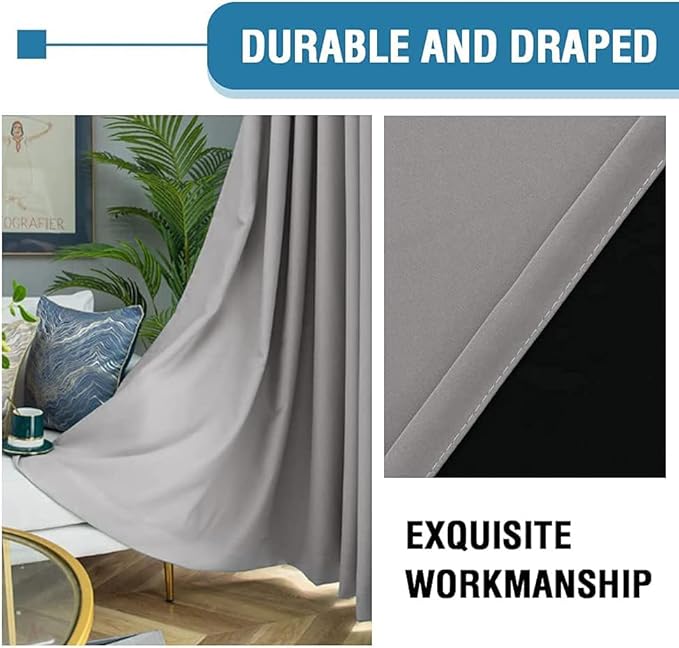 H.VERSAILTEX 100% Blackout Curtains for Bedroom Thermal Insulated Blackout Curtains 84 inch Length Heat and Full Light Blocking Curtains for Living Room with Black Liner 2 Panels Set, Dove Gray