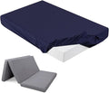 Breling Fitted Sheet (Sheet Only) Compatible with Milliard Trifold Mattress Folding Mattress Fitted Microfiber Bedsheet for Camp Bunk Rvs Bed(Queen,4'',Navy Blue)