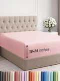 Extra Deep Queen Fitted Sheet - Hotel Luxury Single Fitted Sheet Only - Easily Fits 18 inch to 24 inch Mattress - Ultra Soft, Wrinkle & Fade Free w/Extra Deep Pockets - Breathable & Comfy - Baby Pink