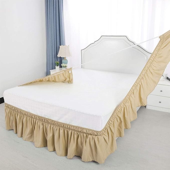 Taupe Wrap Around Bed Skirts with 16" Drop - Three Sides Fabric Adjustable Elastic Dust Ruffle Silky Soft -600 TC Stretchy Bed Skirt-Twin(39"X 75") Taupe