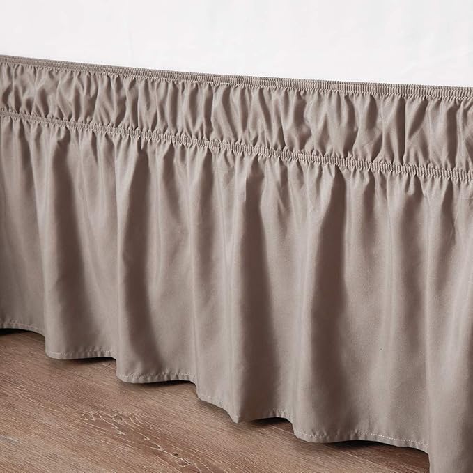 MEILA Wrap Around Bed Skirt Three Fabric Sides Elastic Dust Ruffled 14 Inch Tailored Drop,Easy to Install Fade Resistant-Taupe, Twin/Full