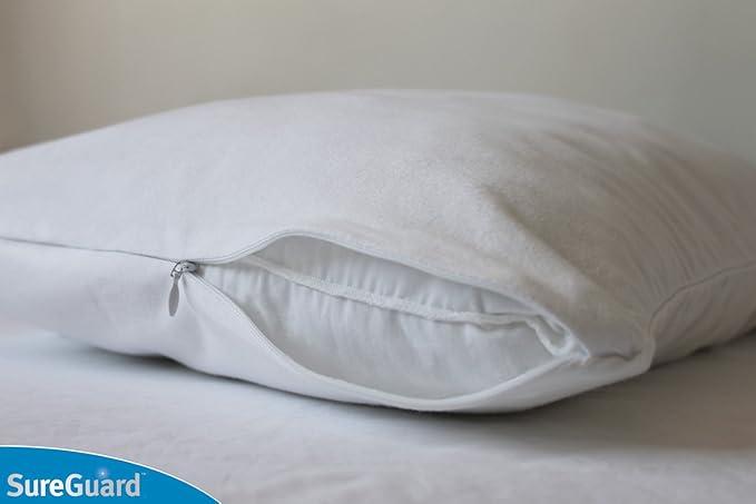 Set of 2 Queen Size SureGuard Pillow Protectors - 100% Waterproof, Bed Bug Proof, Hypoallergenic - Premium Zippered Cotton Covers - Smooth