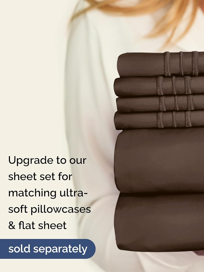 Extra Deep Cal King Fitted Sheet - Hotel Luxury Single Fitted Sheet Only - Easily Fits 18 inch to 24 inch Mattress - Ultra Soft, Wrinkle & Fade Free w/Extra Deep Pockets - Breathable & Comfy - Brown