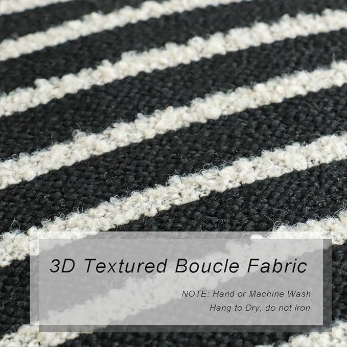 Jonhier Black Striped Boho Throw Pillow Cover, Modern Boucle Textured Square Pillowcase for Sofa Couch Bed, Neutral Farmhouse Accent Decorative Cushion Cover for Living Room Bedroom, 20 x 20 inch