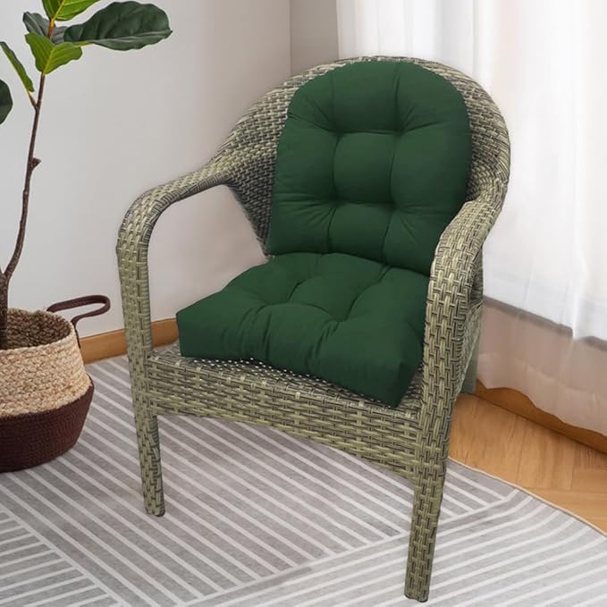 Srutirbo Pack of 2 Outdoor Indoor Tufted Seat Cushions, 18.9" x 18.9" U-Shape Cushions for Wicker Chair Seat,Patio Cushions, Furniture Dinning Chair Pad (Dark Green)
