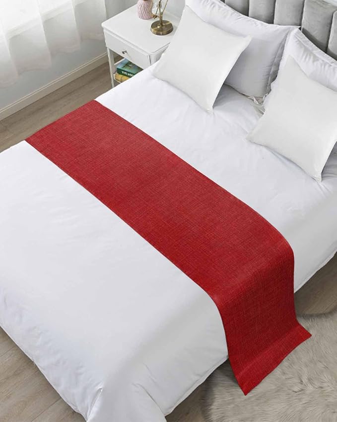 Farmhouse Red Linen Bottom Bed Runners for Bedroom Hotel,Decorative Bedding Scarf Vintage Burlap Christmas Bed End Blanket Bedding Runner Scarves for Queen Size Bed,94x20in