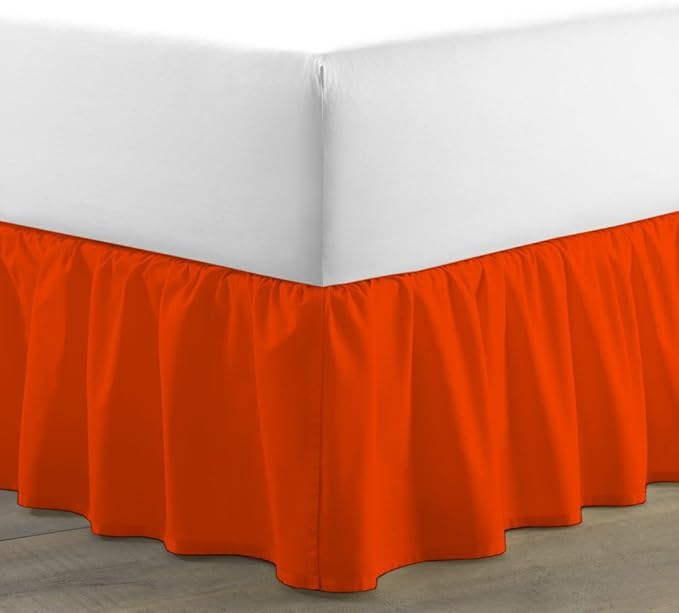 Bed Skirt - Ruffled Bed Skirt (Olympic Queen, Orange) 12 Inch Drop Dust Ruffle with Platform, 100% Cotton 800 Thread Count Fabric - Dust Ruffle Bedskirt for Easy Fitting and Easy Care